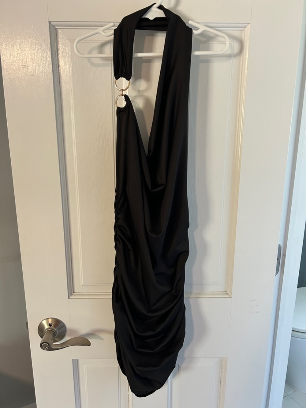 La Express Black Halter Drape Women's Dress